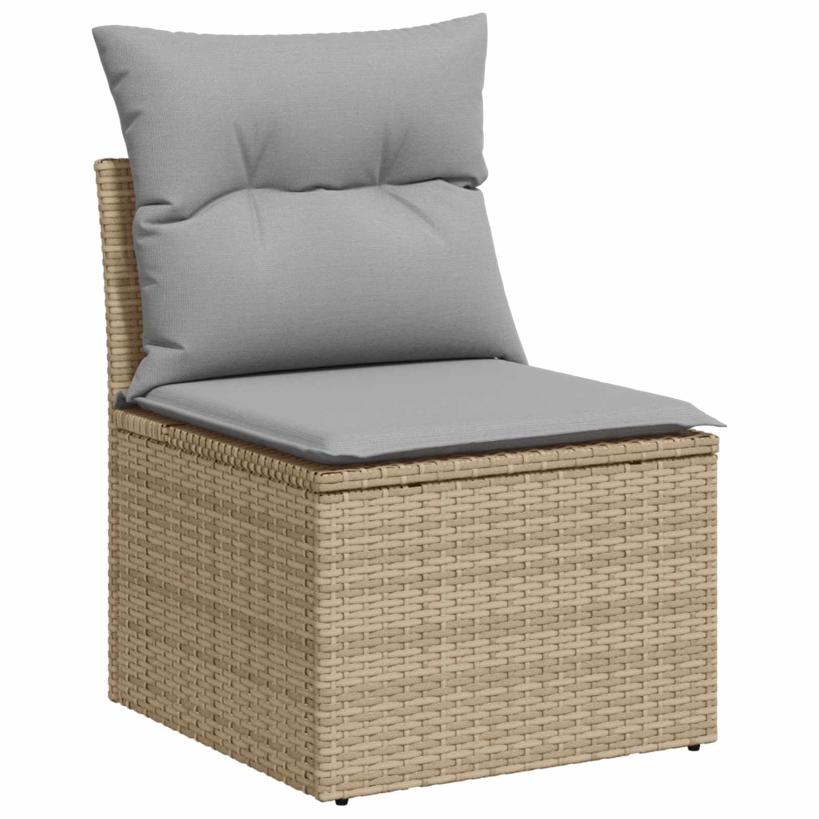 Zestaw 13-częściowy, beżowy i jasnoszary | Polirattan i stal malowana proszkowo, zdejmowane poduszki, stół w zestawie, 289 x 289 x 85 cm