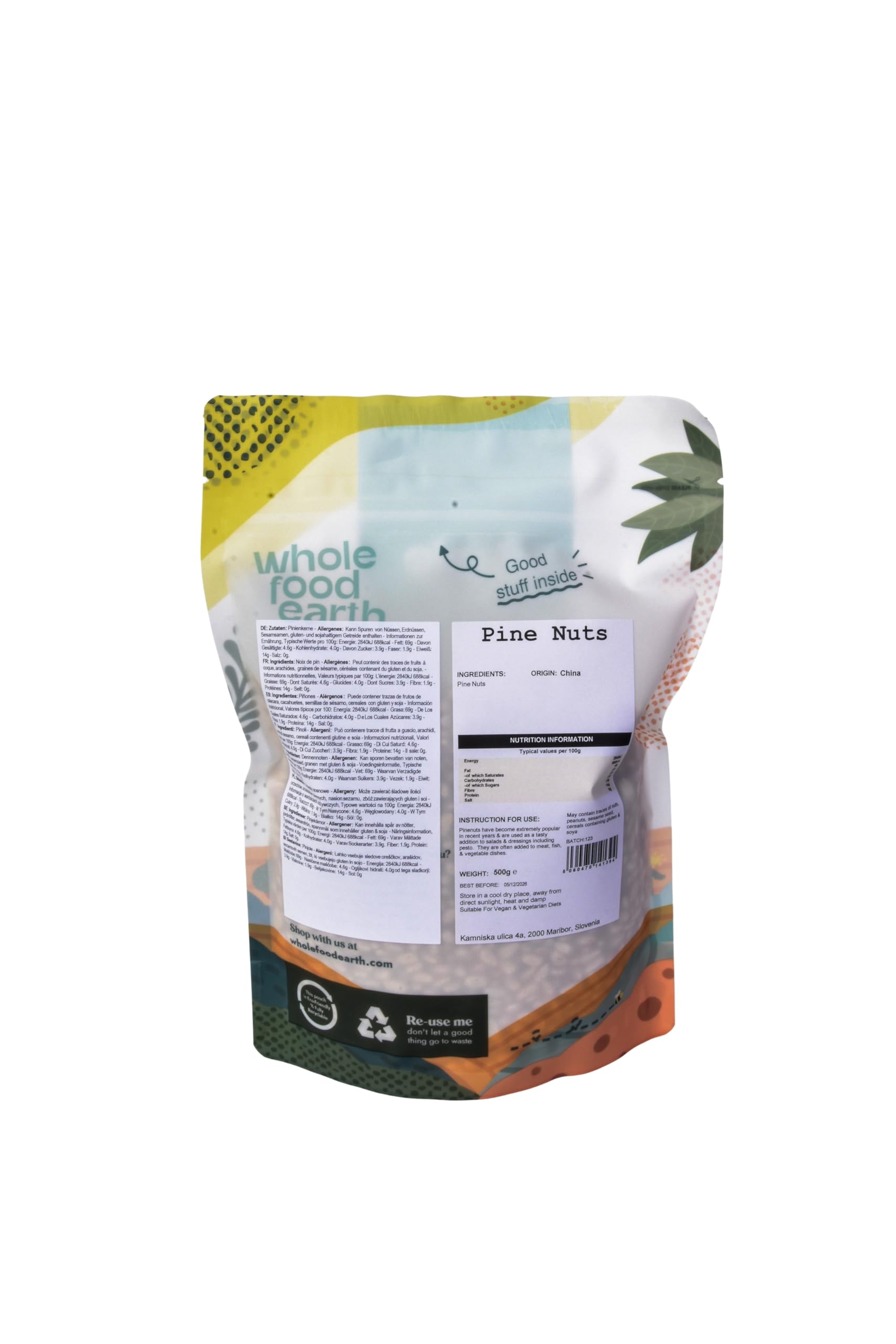Wholefood Earth Bio Pinienkerne 500g – Vegan, Nachhaltig, Proteinreich, GMO-frei
