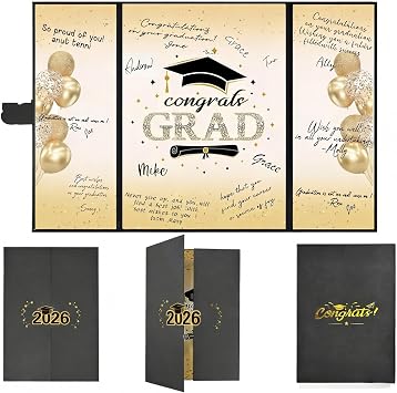 SIHPTO Graduation Guest Book 2026 College Graduation Party Decorations,Black and Golden Graduation Signature Book,Class of 2026 Congrats Grad Guest Book Alternative, Graduation Gifts