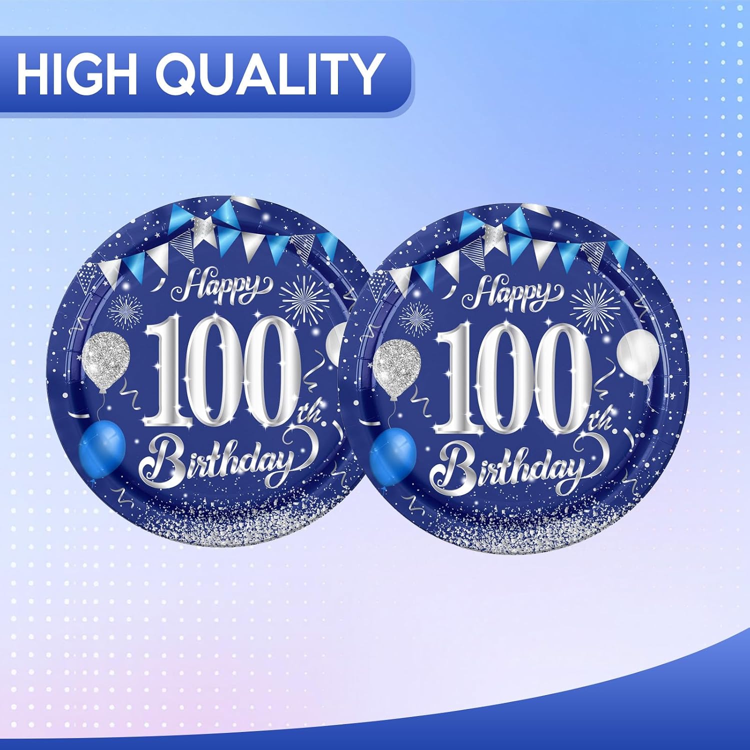 Happy 90th Birthday Party Supplies,50Pcs 7" 90th Birthday Plates,Navy Blue and Silver Disposable Tableware Kit Small Paper Plate Sets,for Men Women 90th Anniversary Party Decorations Supplies