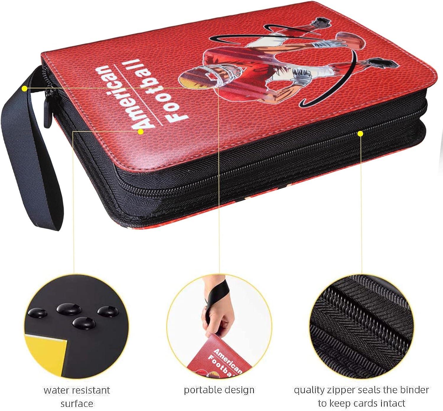 Football Card Binder, 4 Pocket Baseball Trading Card Binder Storage Protectors, Card Holder Sleeves for Sports Cards and Basketball and Hockey Cards, 50 Pages Put up to 400 Cards (Football)
