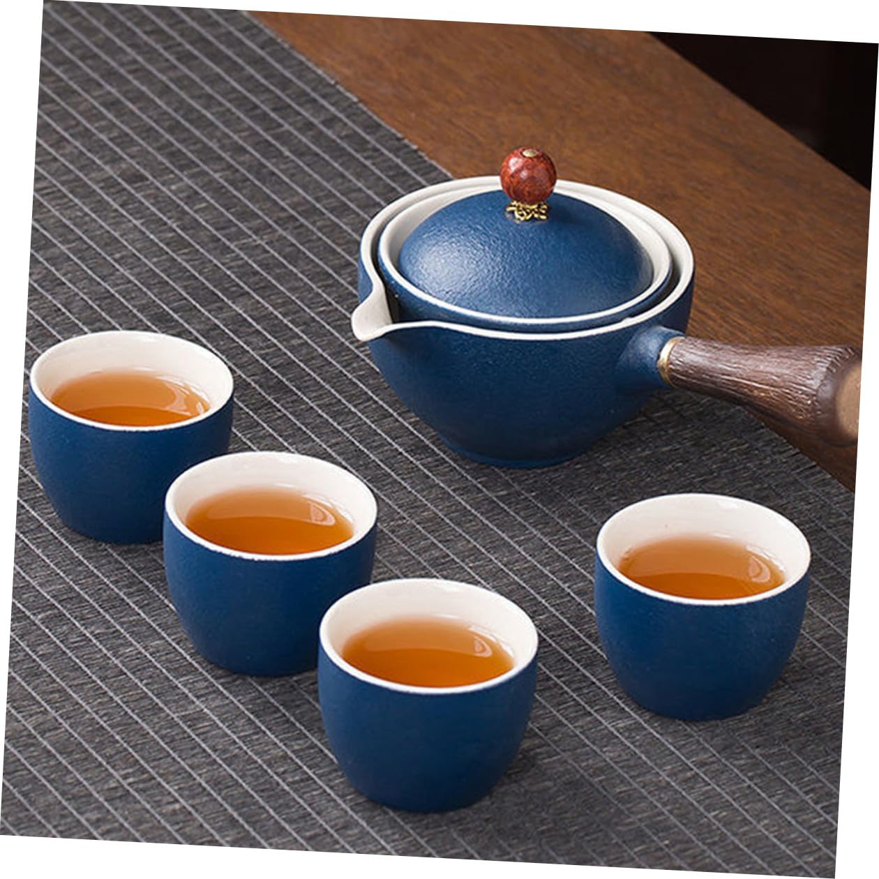 Keramik Teekanne mit Seitengriff 160ml, Chinesisch, Blau