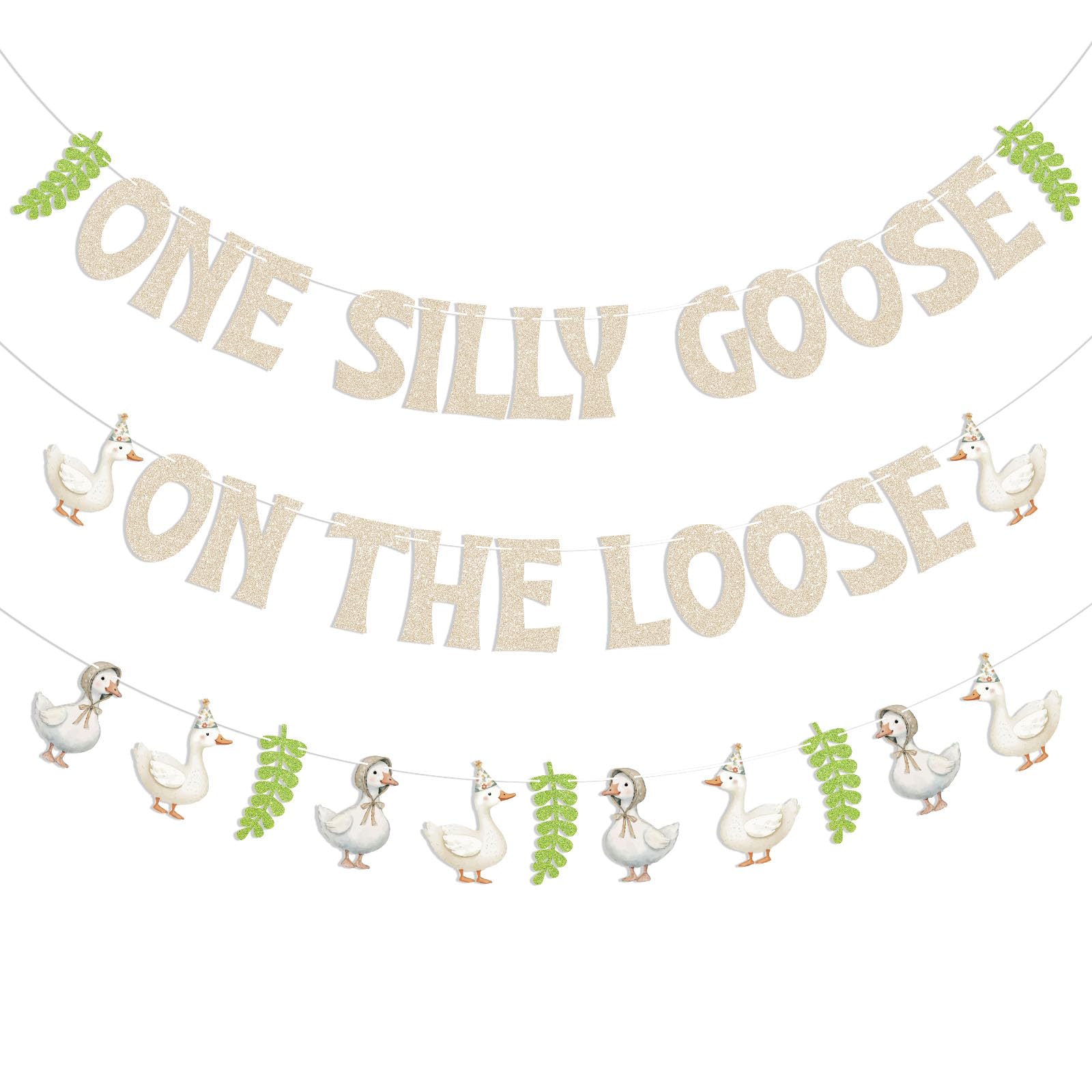 One Silly Goose on the Loose Banner - One Silly Goose Sign, Goose Theme Birthday Baby Shower Wedding Bridal Shower Party Decorations Champagne Gold