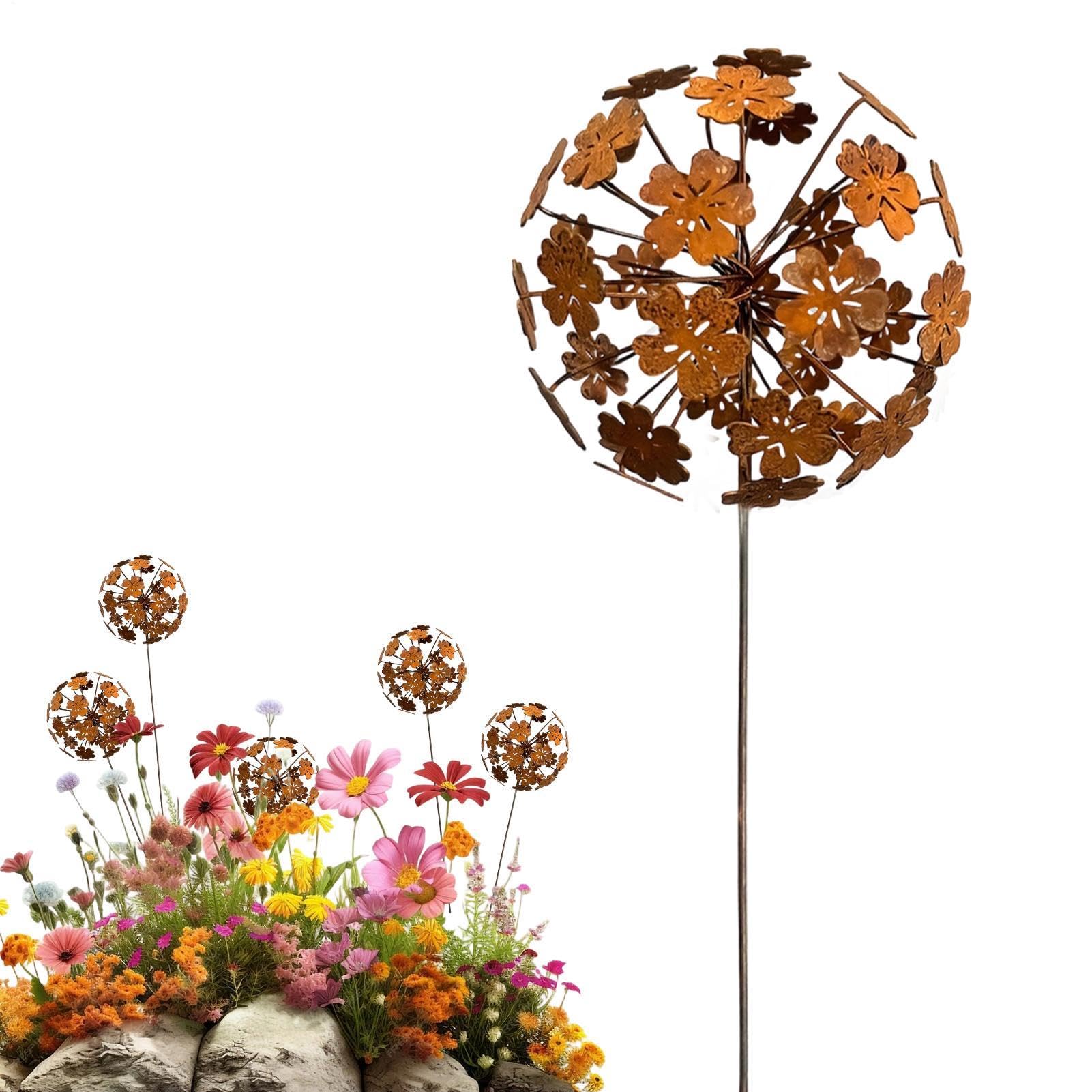 Rusty Metal Flowers and Plants Rusty Metal Garden Stakes Decor, Rustys Iron Decorative Metals Flowers Stake, Easy Assembly for Outdoor Patio Porch Lawn Pathway Walkway Park, 40x13.5cm