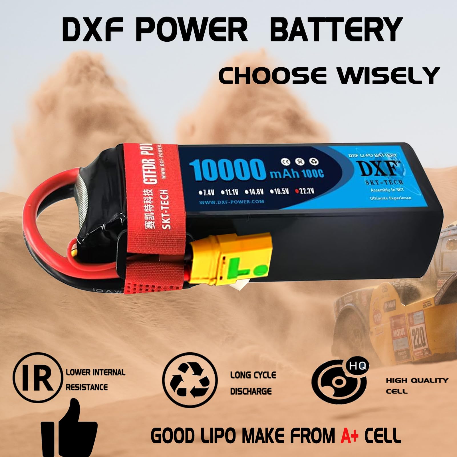 DXF 2 confezioni di batterie LIPO, 6S LIPO da 22,2 V, 10000 mAh, 100 C, spina XT90S, per drone, aerei RC, camion, elicotteri e altro, LIPO 6S, batteria in formato 6S1P