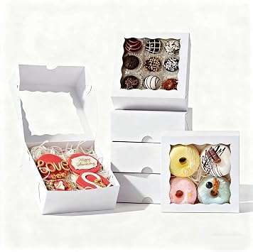 NEKSUNBAK 20 Pack 6"x6"x2.5" Bakery Boxes with Window -Chocolate Covered Strawberries, Small Cake, Cookie, Pastry, Mini Donitas & Cakesickle Truffle Chocolate Boxes