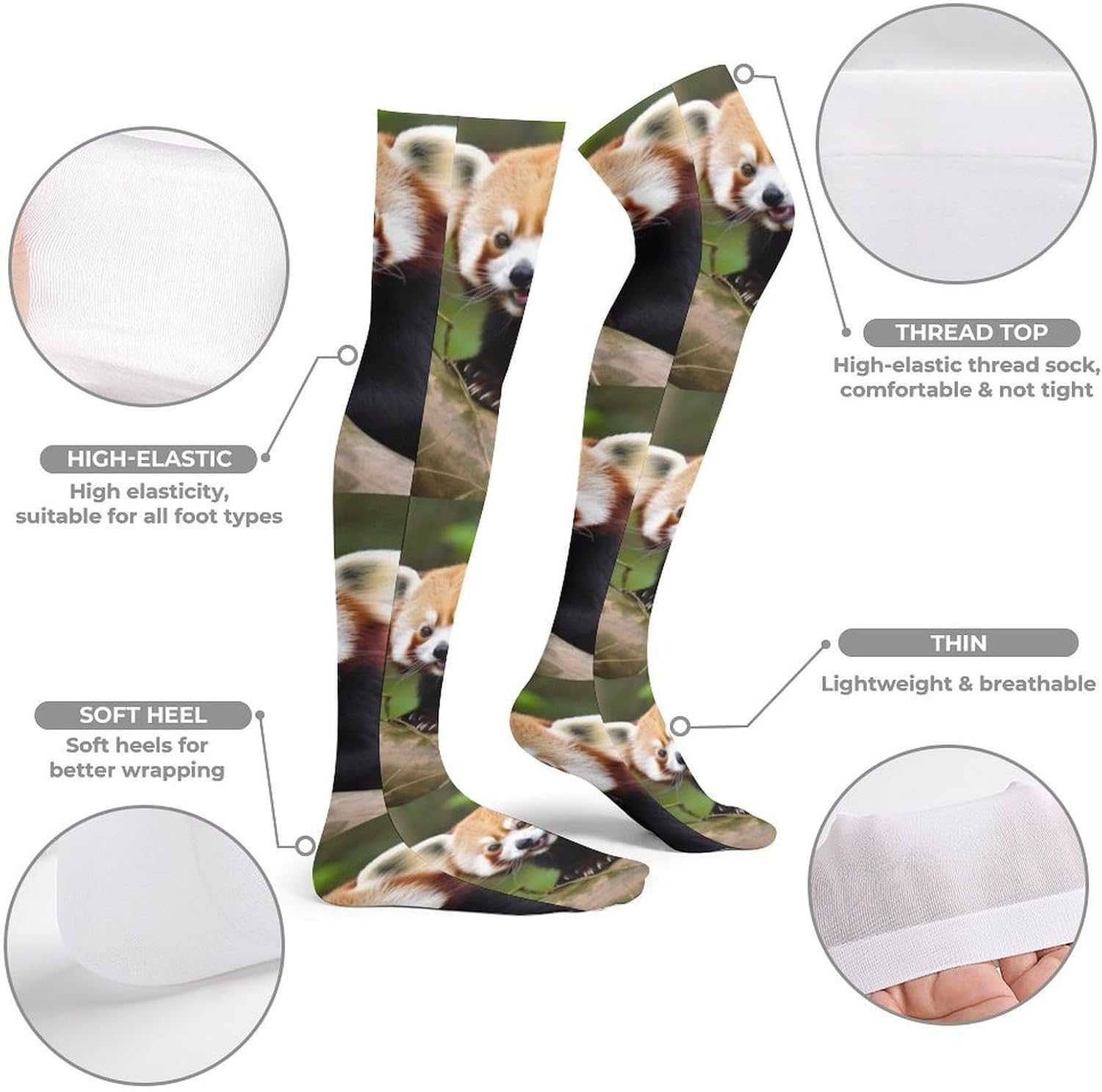 Little Red Panda Knee High Stockings for Women 23.6" Breathable Thigh High Stockings Over The Knee Socks