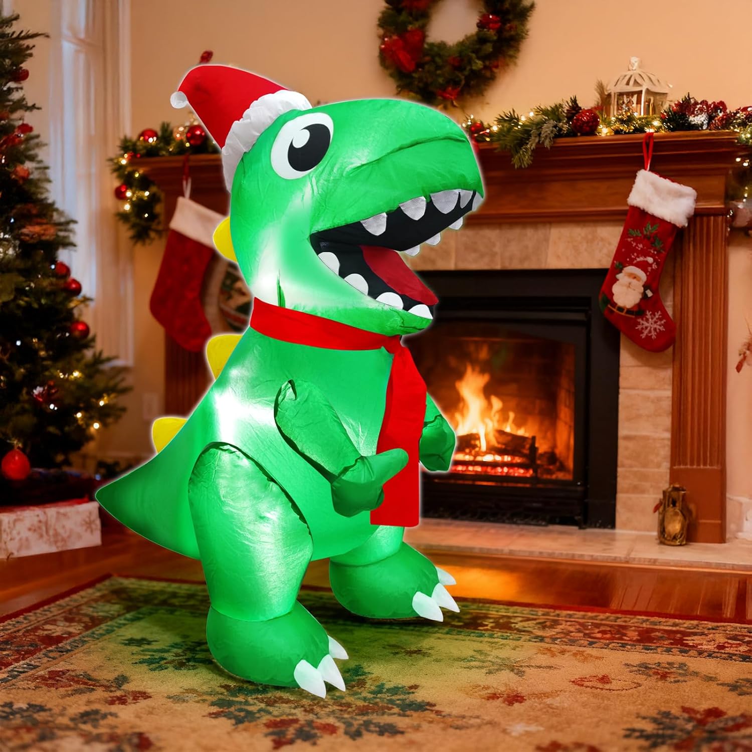 TURNMEON 3.5 Ft Dinosaur Christmas Inflatable Outdoor Decoration Blow Up Dino with Xmas Hat LED Light Up Christmas Decoration for Home Yard Indoor Outside Garden Lawn Holiday Party Supplies Decoration