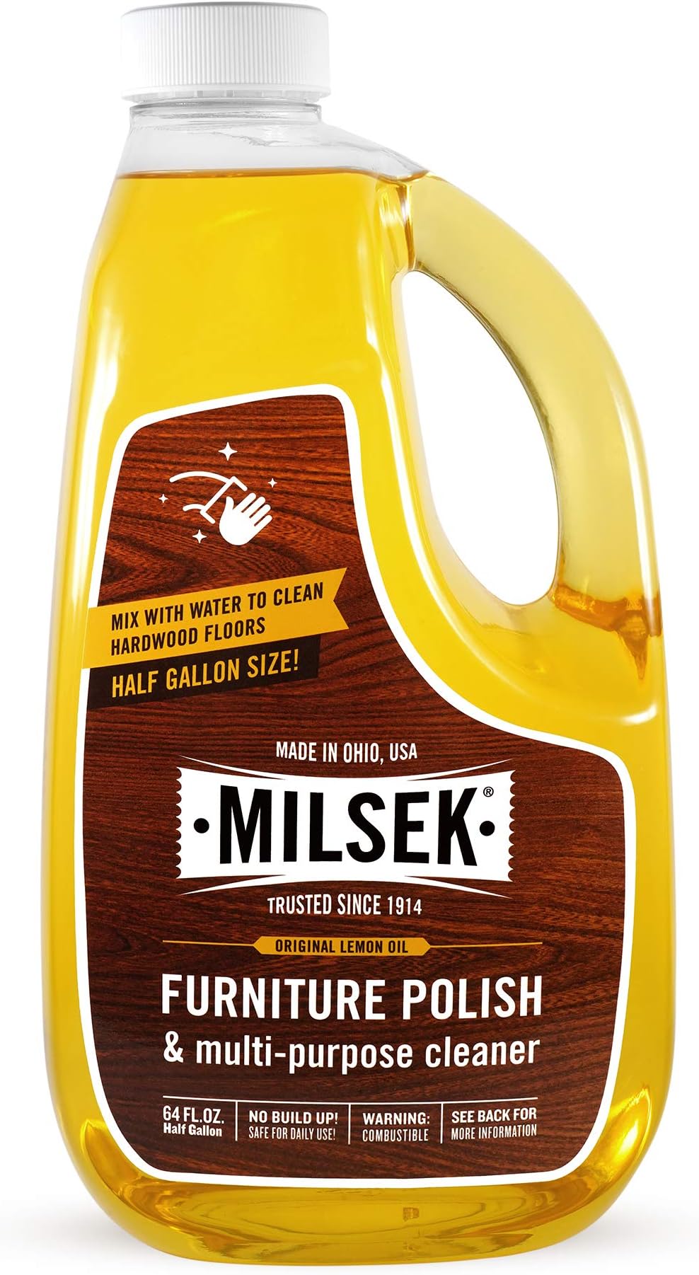 Milsek Furniture Polish and Wood Cleaner with Lemon Oil - Multipurpose Solution for Home Improvement from Hardwood Floors to Kitchen Cabinets - 64 Fl Oz (Pack of 1)