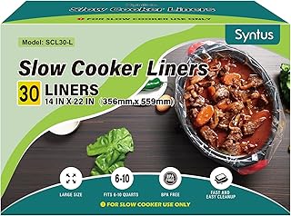 Syntus Slow Cooker Liners, 30 Count Cooking Bags Extra Large Size Disposable Pot Liners Plastic Bags, Fit 6QT to 10QT for Slow Cooker Cooking Trays, 14"x 22", 30 Liners