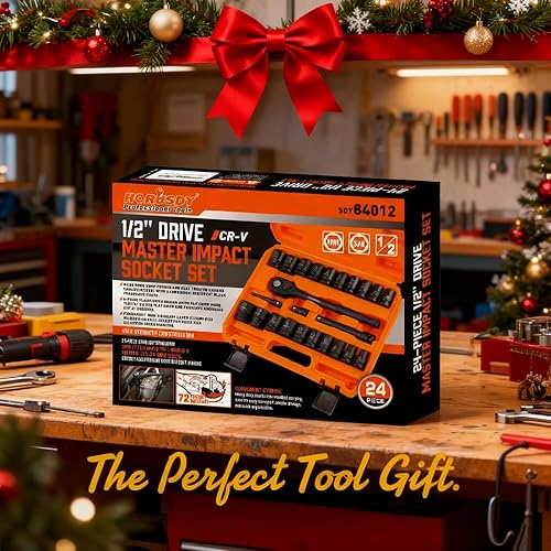 Miniatura 2 de HORUSDY Juego de dados de impacto poco profundo de 12 pulgada, SAE de 24 piezas (716"-1") y métricas (0.512-0.945 in), 6 puntos, Cr-V, incluye mango