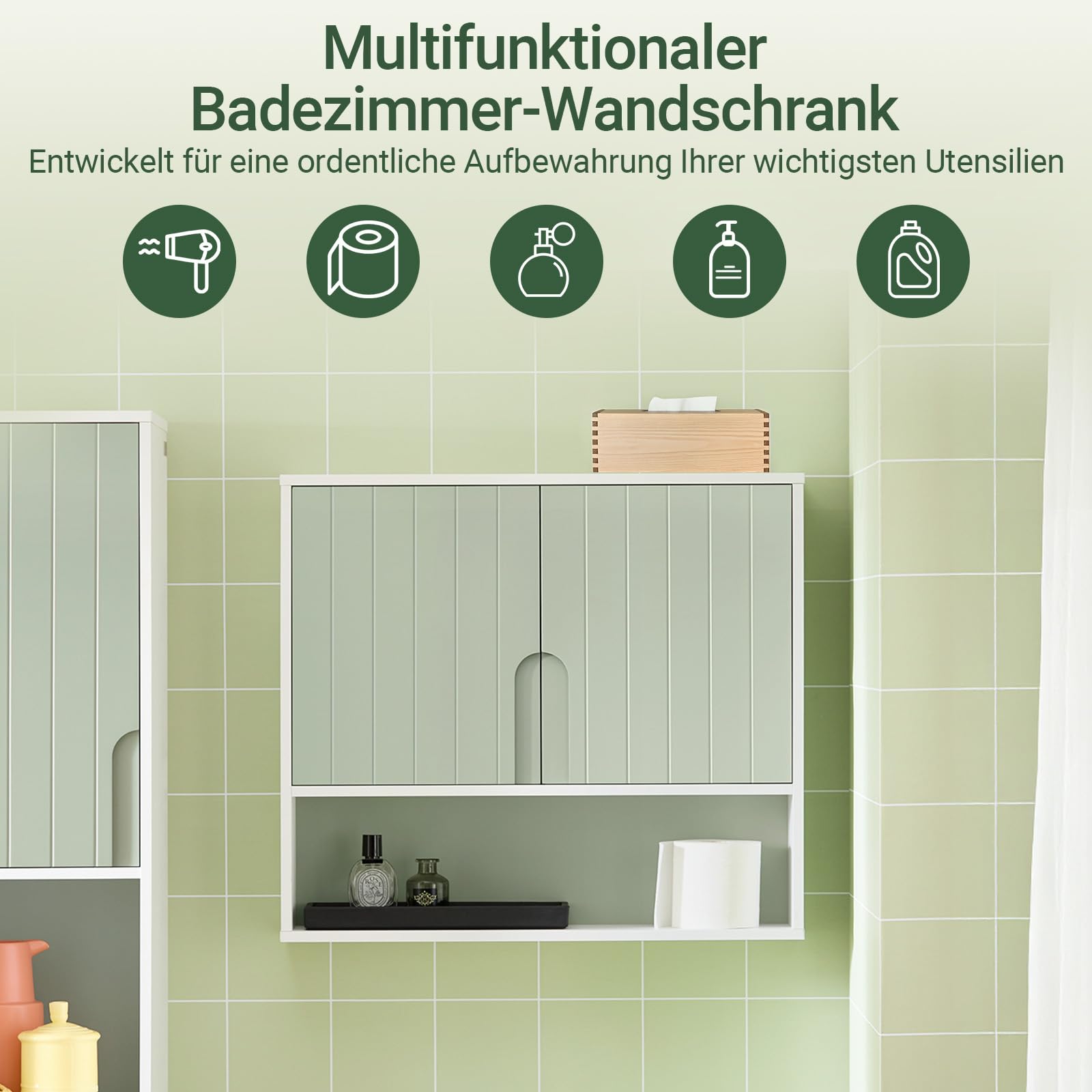 SoBuy Hängeschrank – Schmaler Wandschrank Bad, Badezimmerschrank hängend mit Regal, Bathroom Cabinet, WC-Schrank, Medizinschrank 60×54×15 cm BZR140-GR