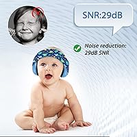 Vista 6 de Orejeras para bebés con cancelación de ruido, protección auditiva para niños pequeños con diadema elástica ajustable (dinosaurio, azul)