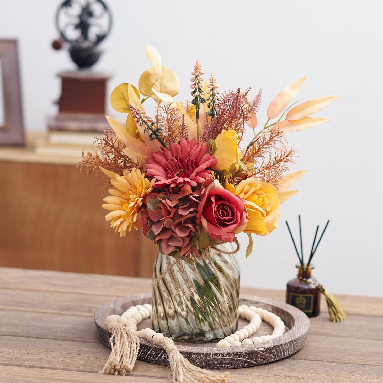 Fake Flowers Artificial Flowers with Vase, Faux Silk Flowers Fake Plants for Farmhouse Kitchen Dining Table Decorations, Fall Decorations for Home Office - Image 2