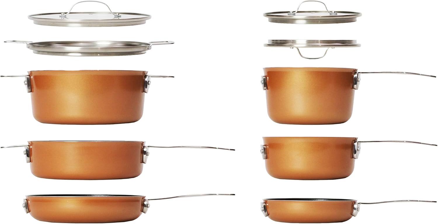 Best Seller Gotham Steel Stackmaster Pots & Pans Set | Space Saving 15 Piece Stackable Nonstick Cookware Set, Includes Frying Pans, Skillets, Saucepans Stock Pots + 5 Utensils | Induction, Oven & Dishwasher Safe