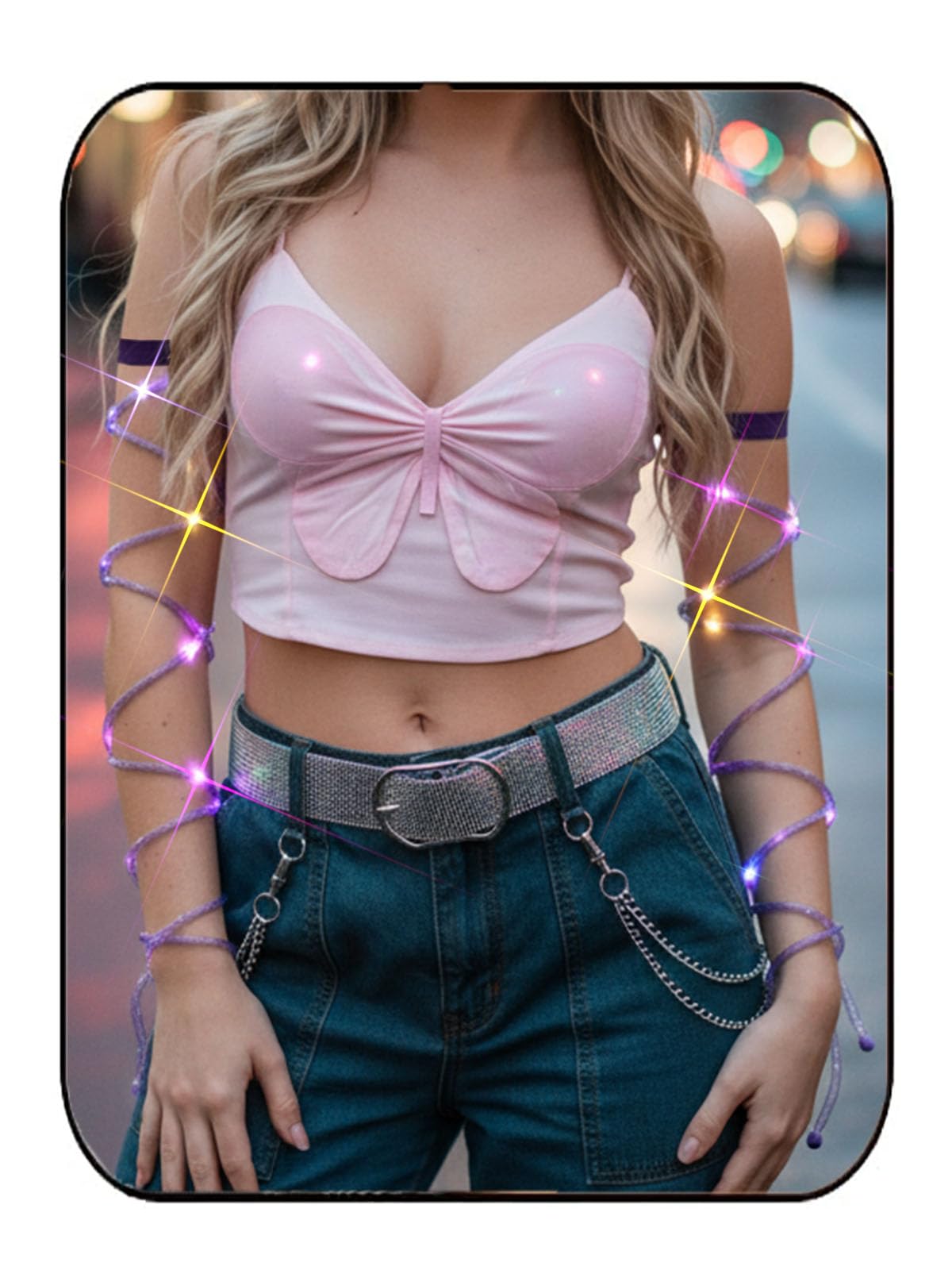 Lorealri Arm Wraps Rave Cyberpunk Light Up Hand Straps Neon EDC Outfit Festival Accessories for Women, Purple, Standard
