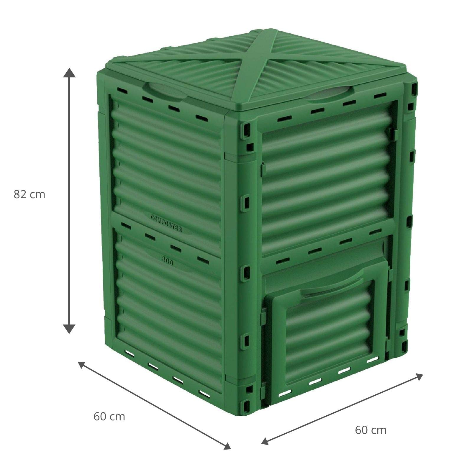 GARDIUN KZT1300 New Organic Komposter, 300 l, 60 x 60 x 82 cm, aus recyceltem Polypropylen, grün, mit Öffnung Oben, Belüftung und einfacher Entnahme des Komposts