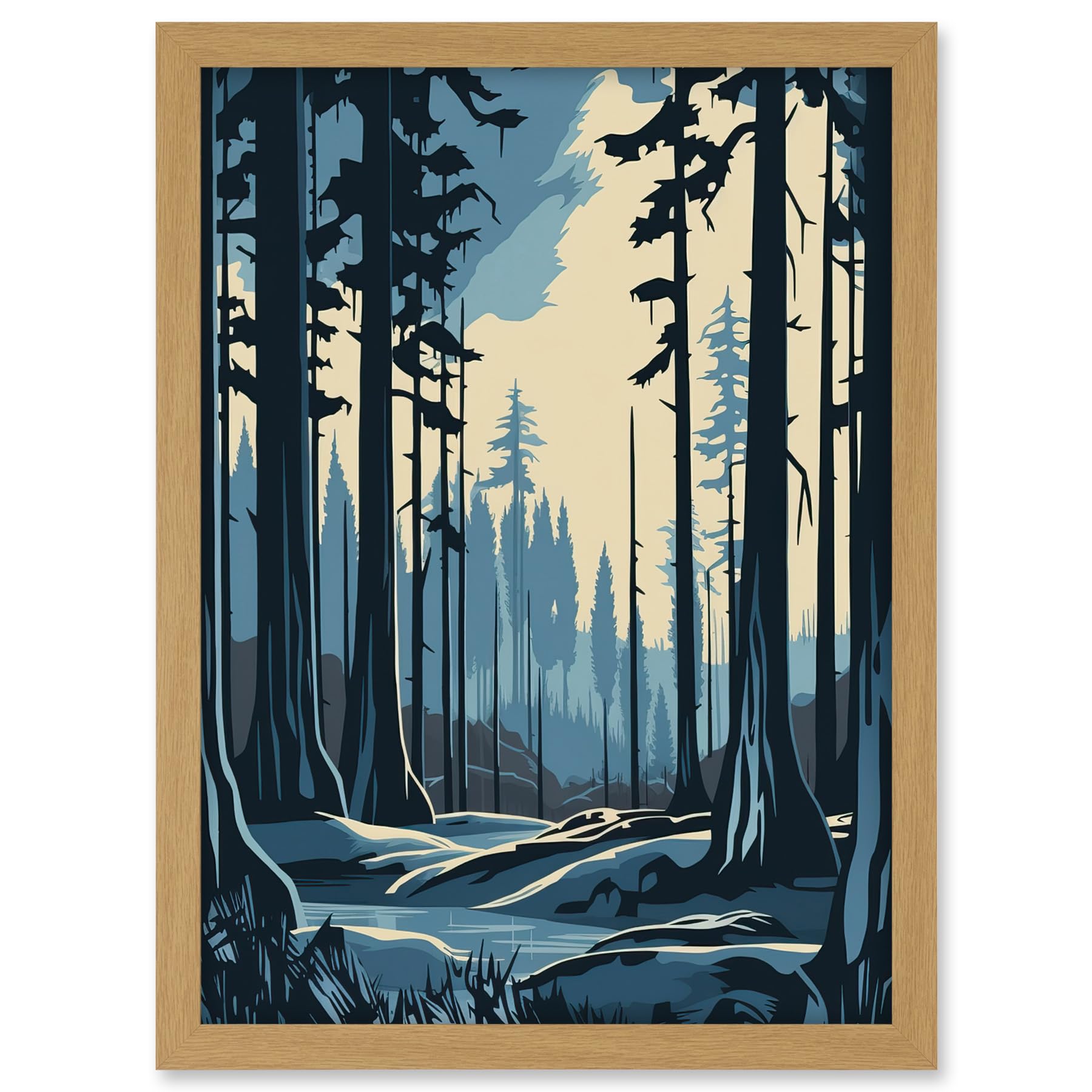 Artery8 Taiga Boreal Forest Winter Landscape Illustration Artwork Framed A3 Wall Art Print