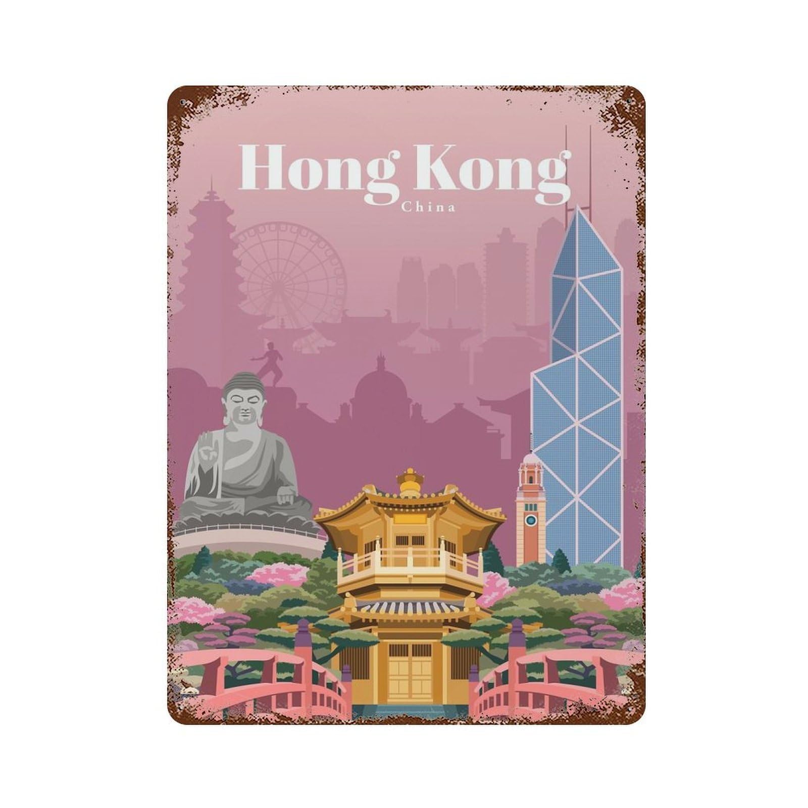 Travel to Hong Kong 15.7"x11.8" Retro Metal Sign, Industrial Home Decor for Office, Studio And Wall Decor