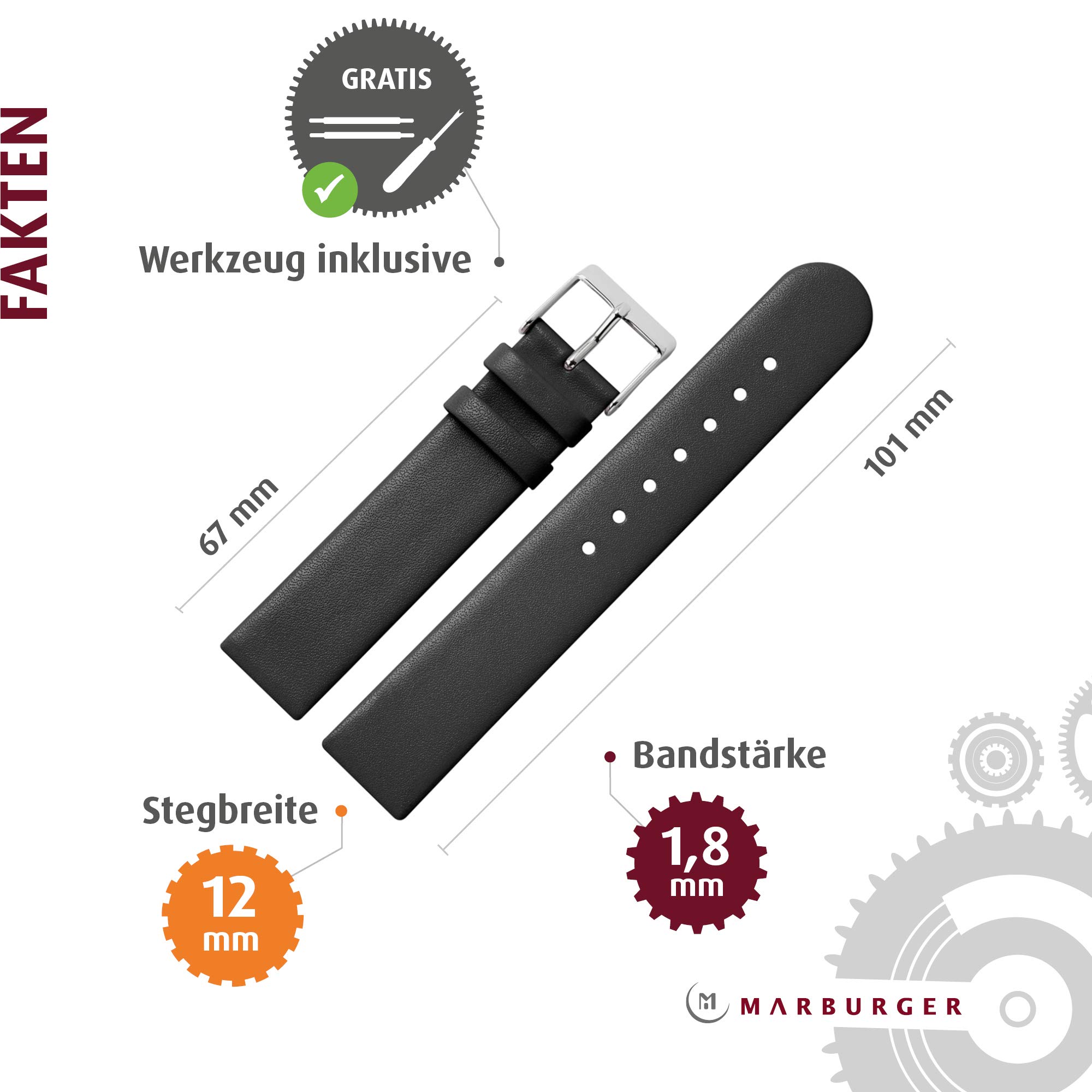 MARBURGER Uhrenarmband 12mm Leder - Werkzeug Montage Set 76112