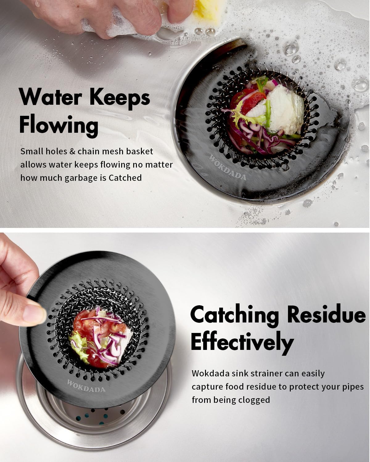 Revolutionary Kitchen Sink Drain Strainer, Patented Reversible Kitchen Sink Strainer, 304 Stainless Steel Sink Strainer Basket, Anti-Clogging & Handmade, Fit US Standard 3-1/2'' Sink Hole, Black