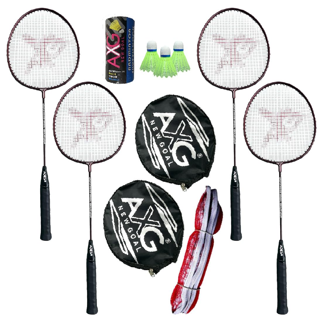 AXG Scratch Resistant A-2000 Badminton Racquets Set of 4 with 3 Plastic Shuttles and Net Badminton Kit (Maroon)-image-26