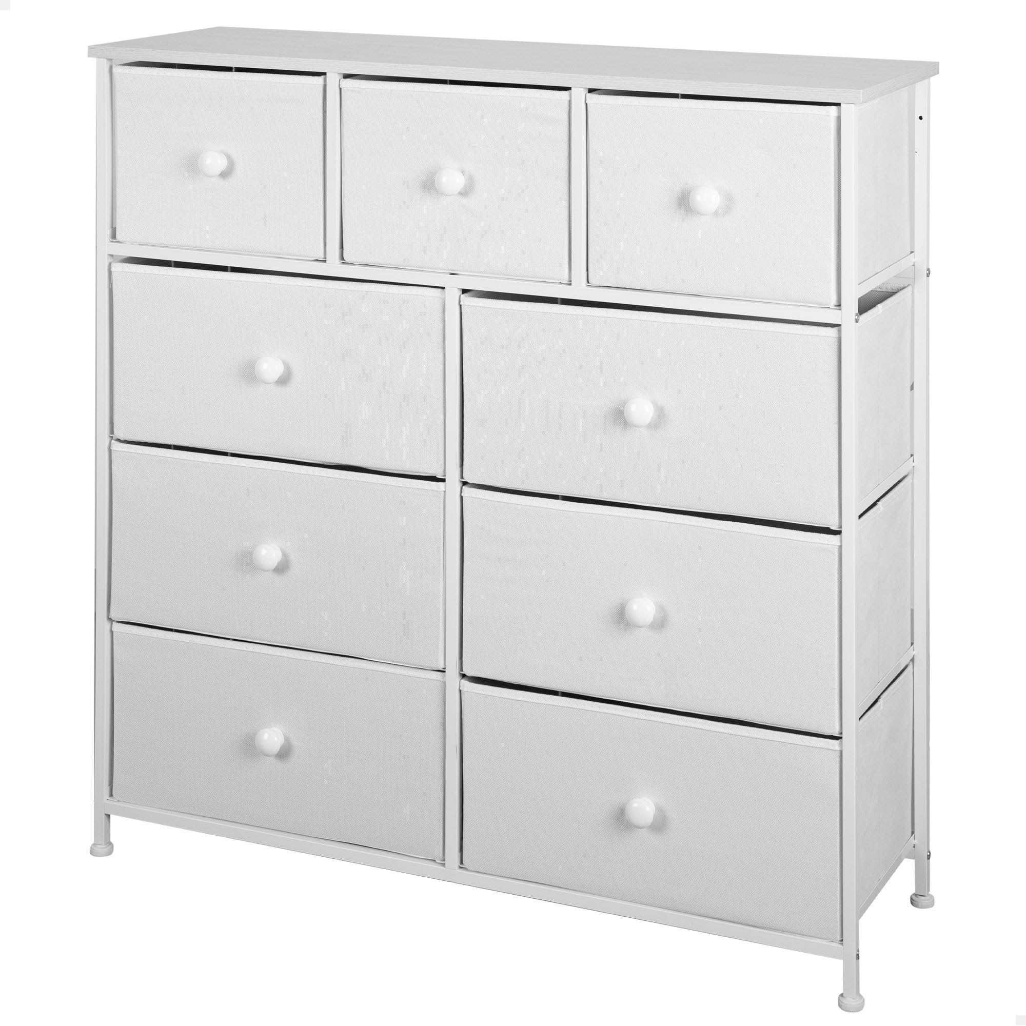 AKTIVE Max Home Cómoda dormitorio multiusos, 9 cajones de tela ligeros, 100x30x100 cm, Estructura acero, Tablero madera, Color blanco, Con sistema de nivelación, Organización, Almacenamiento (18407)