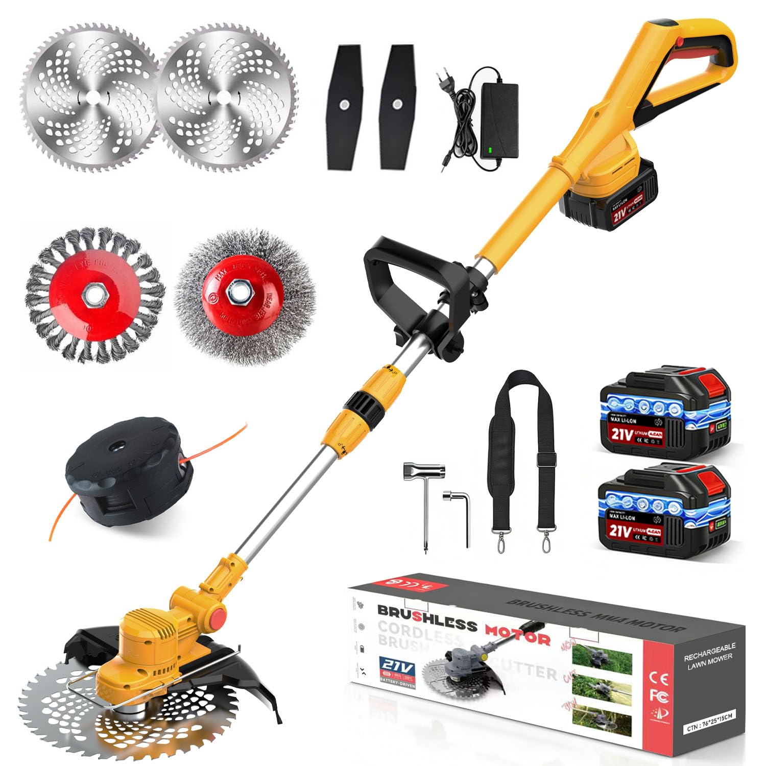 Desbrozadora con batería para baterías Makita, motor de 21 V - 750 W, 20000 rpm, desbrozadora 4 en 1, cabezal giratorio 90° y mango telescópico para matorrales y eliminación de malas hierbas