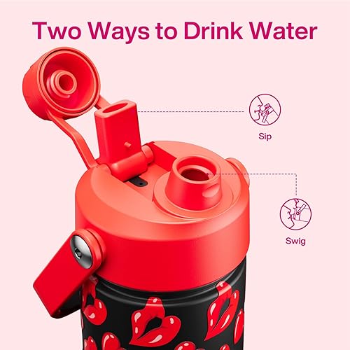 Miniatura 702 de ENCOOL Botella de agua aislada con popote, de acero inoxidable, a prueba de fugas, sin BPA, al vacío de doble pared que se mantiene fría durante 24