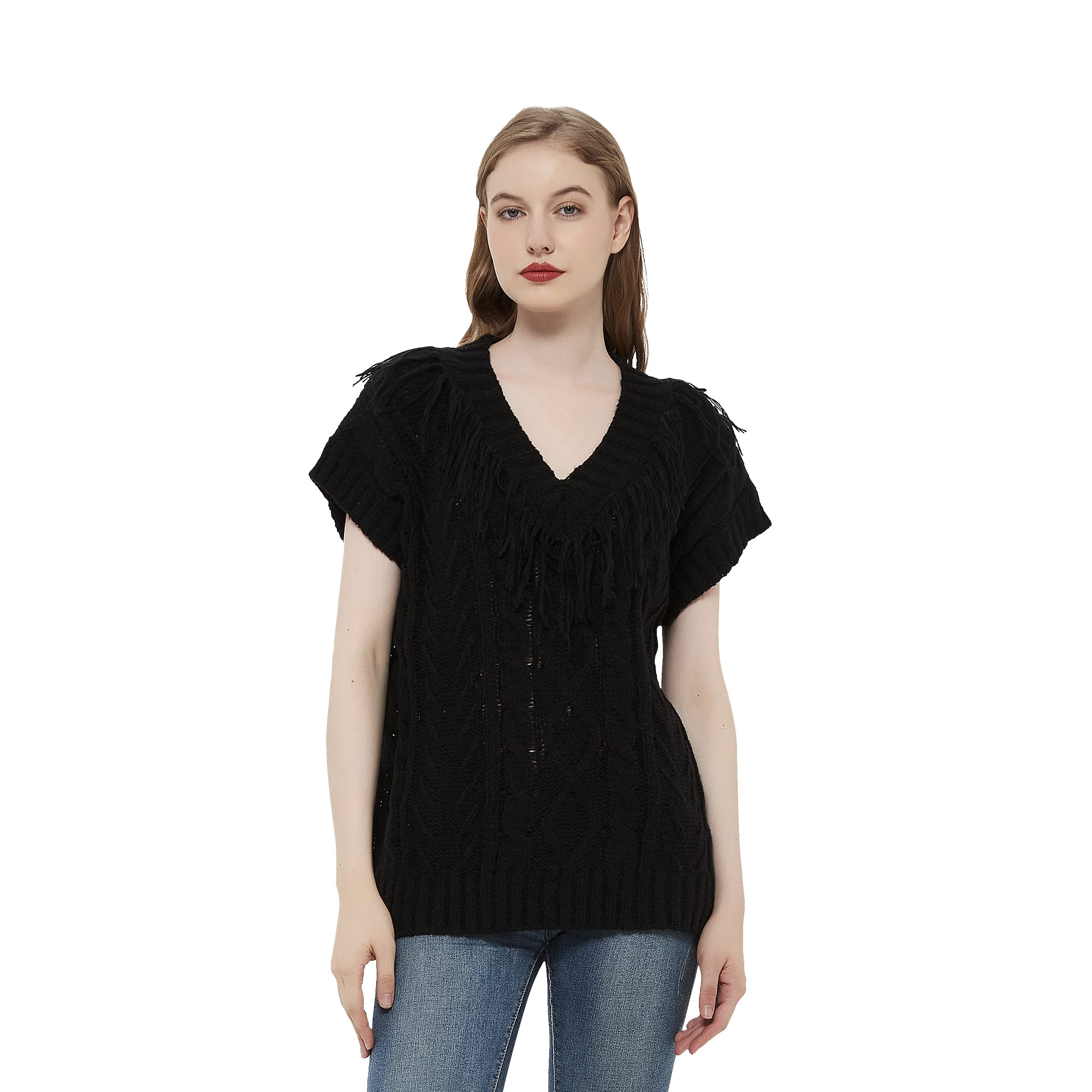 Women's Vest Sweater, Tassel Collar, Pattern Design, Easy to Match, can be Worn in Autumn and Winter.