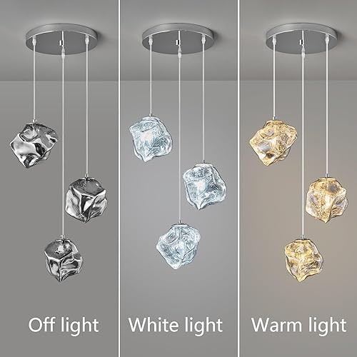 Miniatura 2 de Modernas luces colgantes doradas para isla de cocina, mini lámparas colgantes de vidrio, lámpara creativa de imitación irregular con forma de piedra