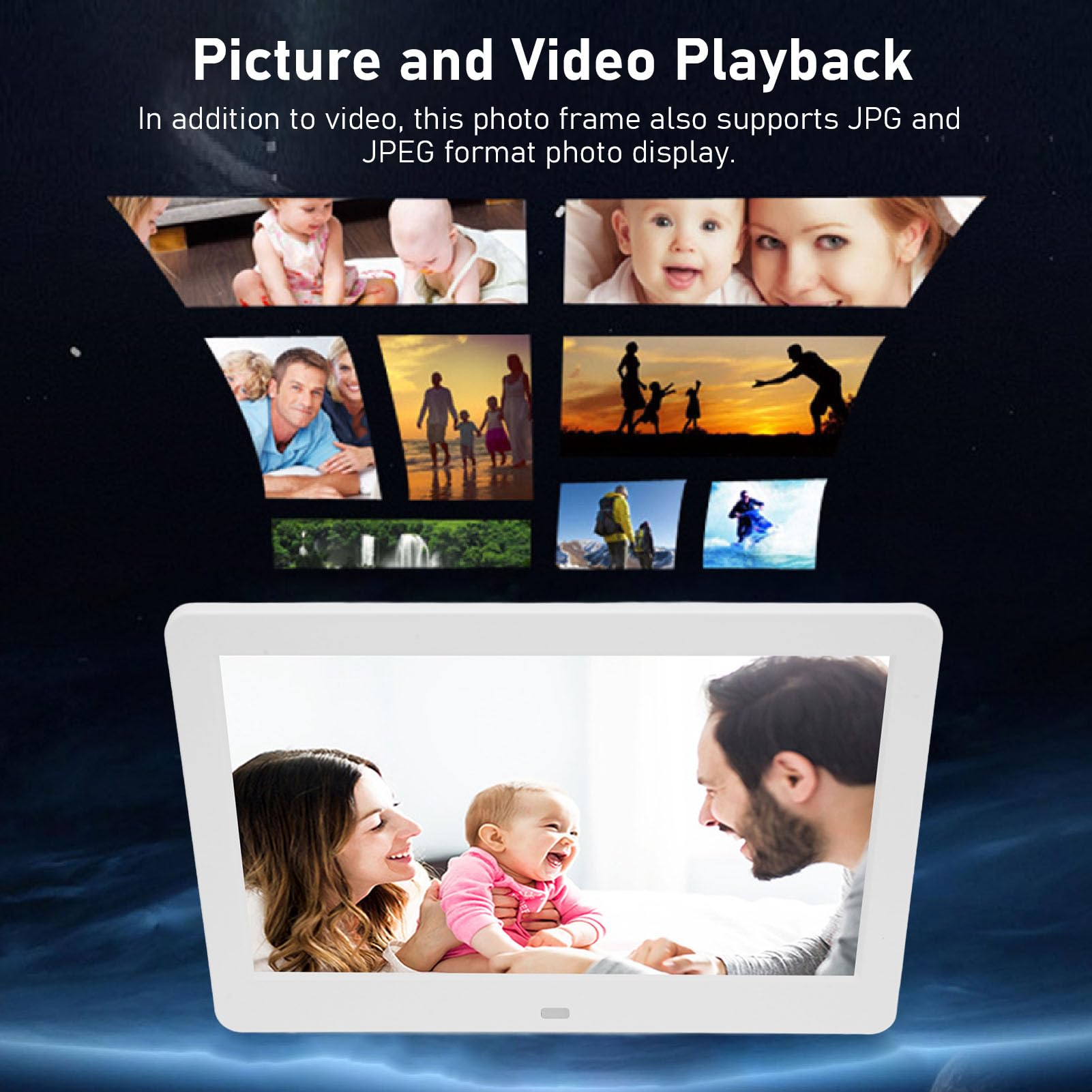 Frame di Foto Digitale da 10 Pollici, Cornice Fotografica Digitale 1080P HD, Porta Altoparlante e USB Integrata, Condividi Foto/video Immediatamente Tramite App da Qualsiasi (Bianco)