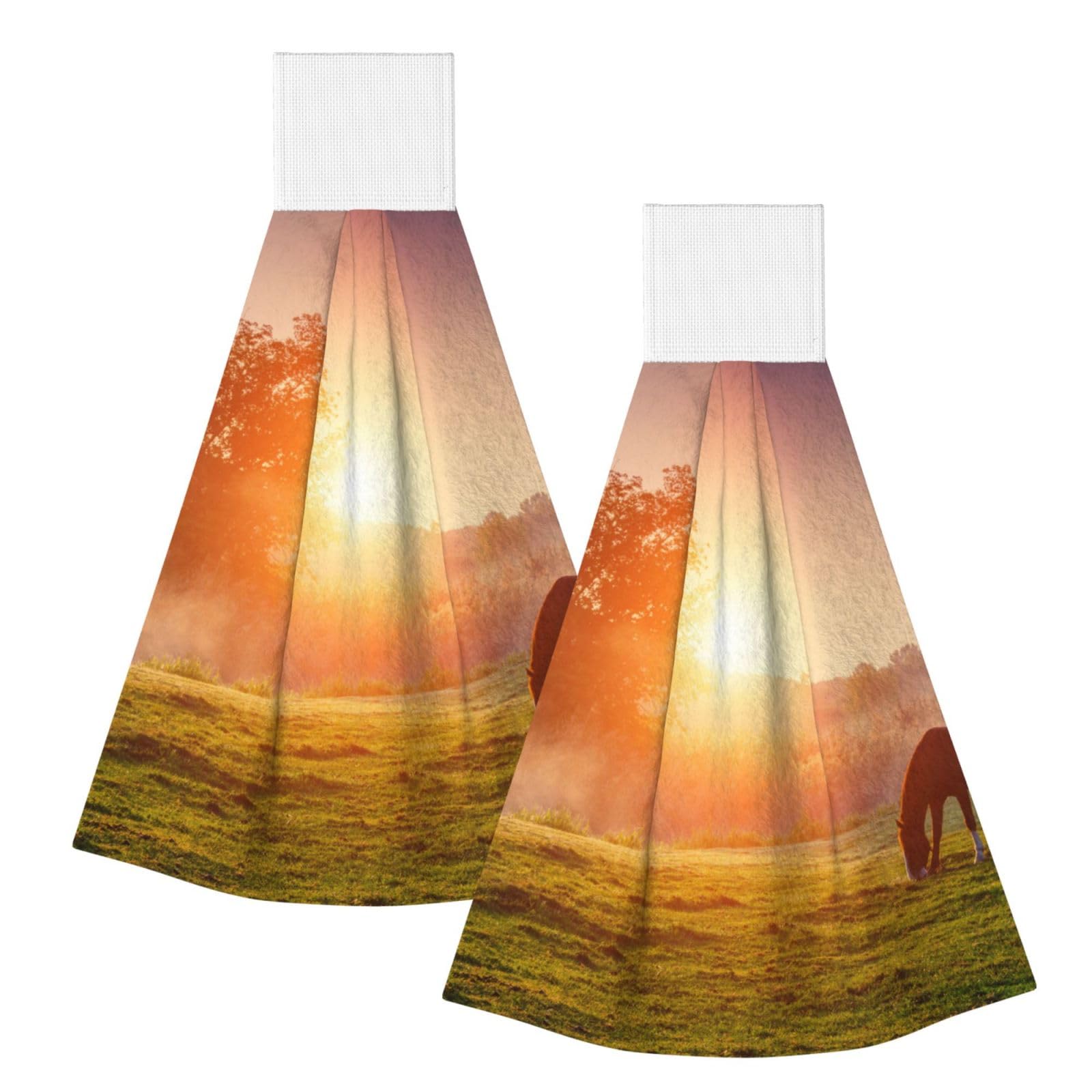 DOPKLNA Horse At Dusk, 2 Pcs Hanging Coral Fiber Hand Towels for Bathroom, Absorbent Kitchen Towels