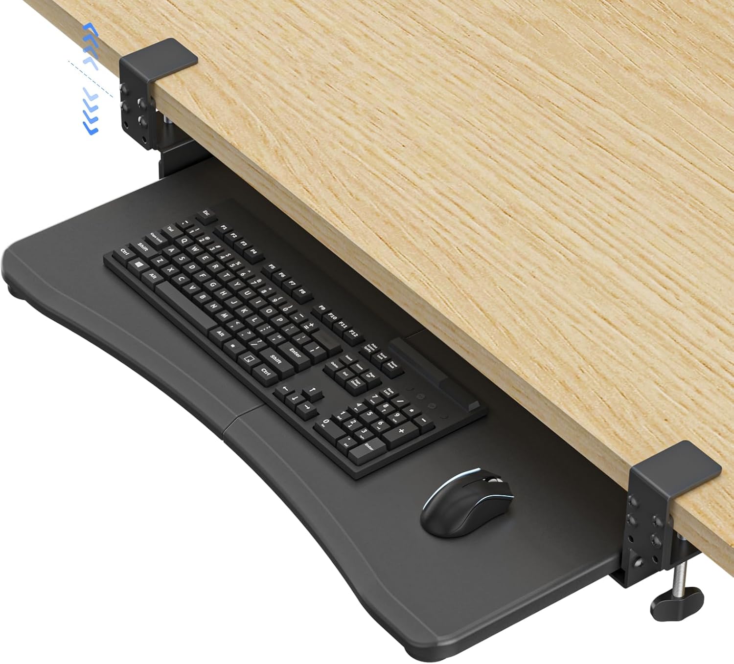 suptek Adjustable Keyboard Tray Under Desk - Slide Out with C Clamp Mount, Computer Keyboard & Mouse Tray, 25.6" (30.4" Including Clamps) x 11.8" Pull Out Computer Drawer for Typing, Black, DSF1PRO