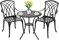 Vista 11 de Juego de 2 mesas y sillas de bistró para exteriores, resistentes a la corrosión, con agujero para paraguas, juego de mesa grande para exteriores