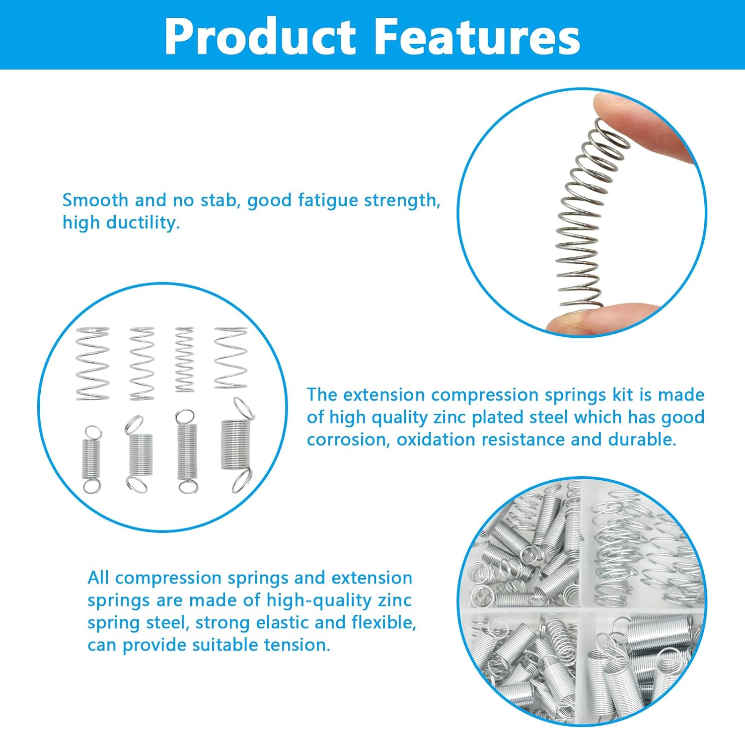 200pcs Extension Compression Spring Assortment Kit, 20 Sizes Metric Zinc Plated Steel Wire Springs Repair Set for Home Repairs Tool