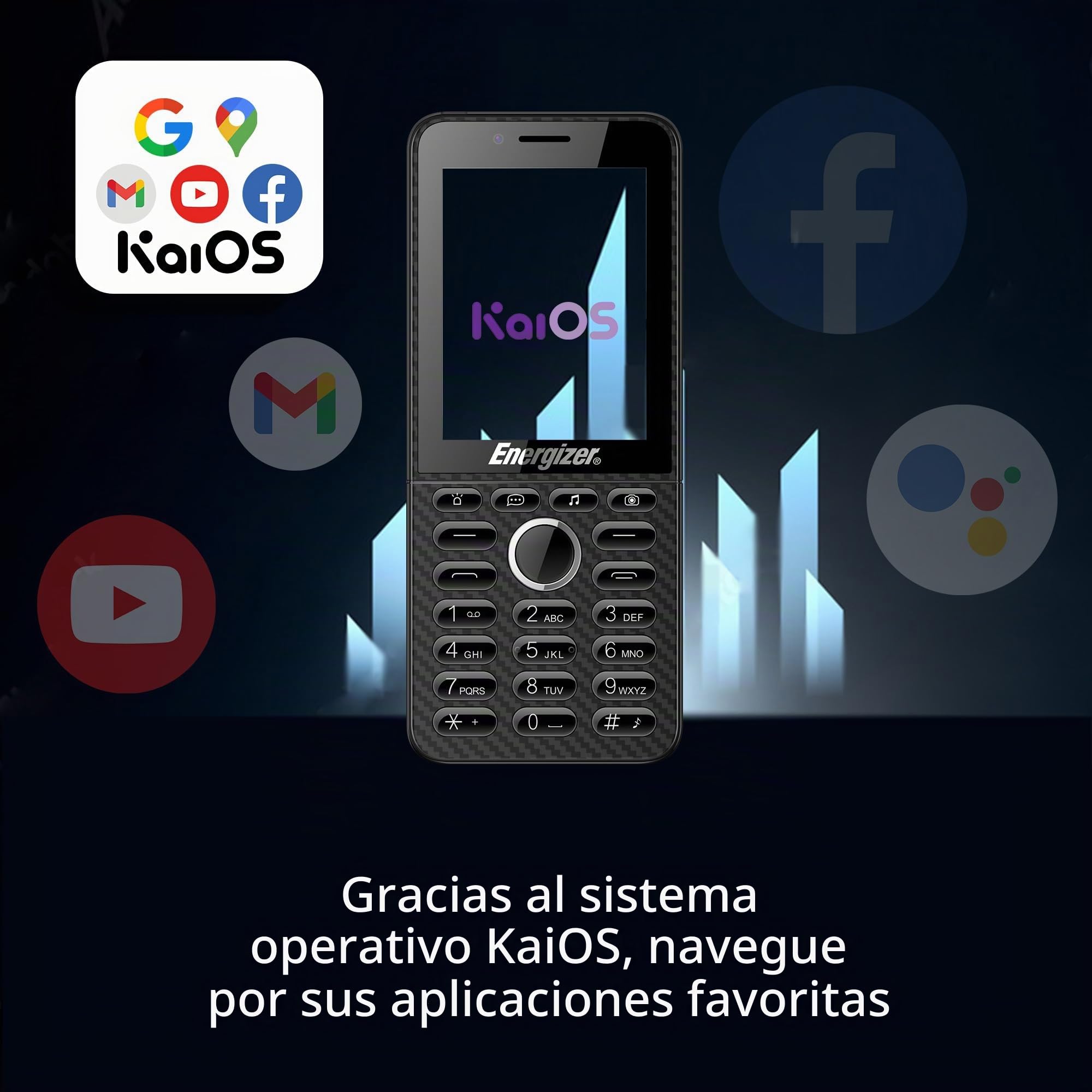 Energizer Teléfono E288S, 4G, KaiOS, batería de 2000 mAh, Pantalla Grande de 2,8 Pulgadas, Memoria ROM 4 GB RAM 512 MB, Cable USB-C, sin Cargador de Corriente