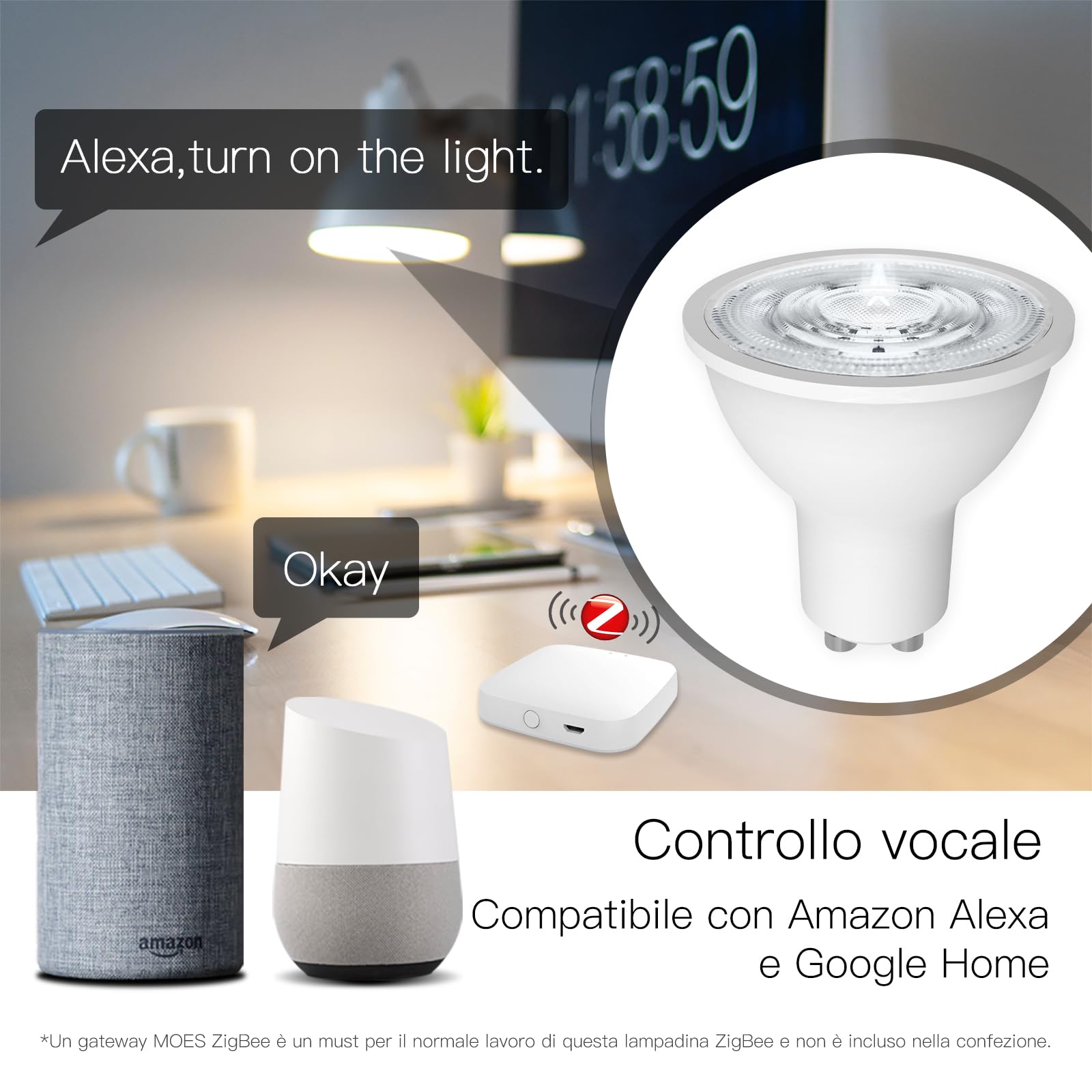 MOES ZigBee Lampadina LED Smart GU10 da 5W RGB e bianco freddo dimmerabile | Controllo vocale Alexa/Google Assistant, 2200-6500K 345lm Confezione da 2 (richiede ZigBee Hub)