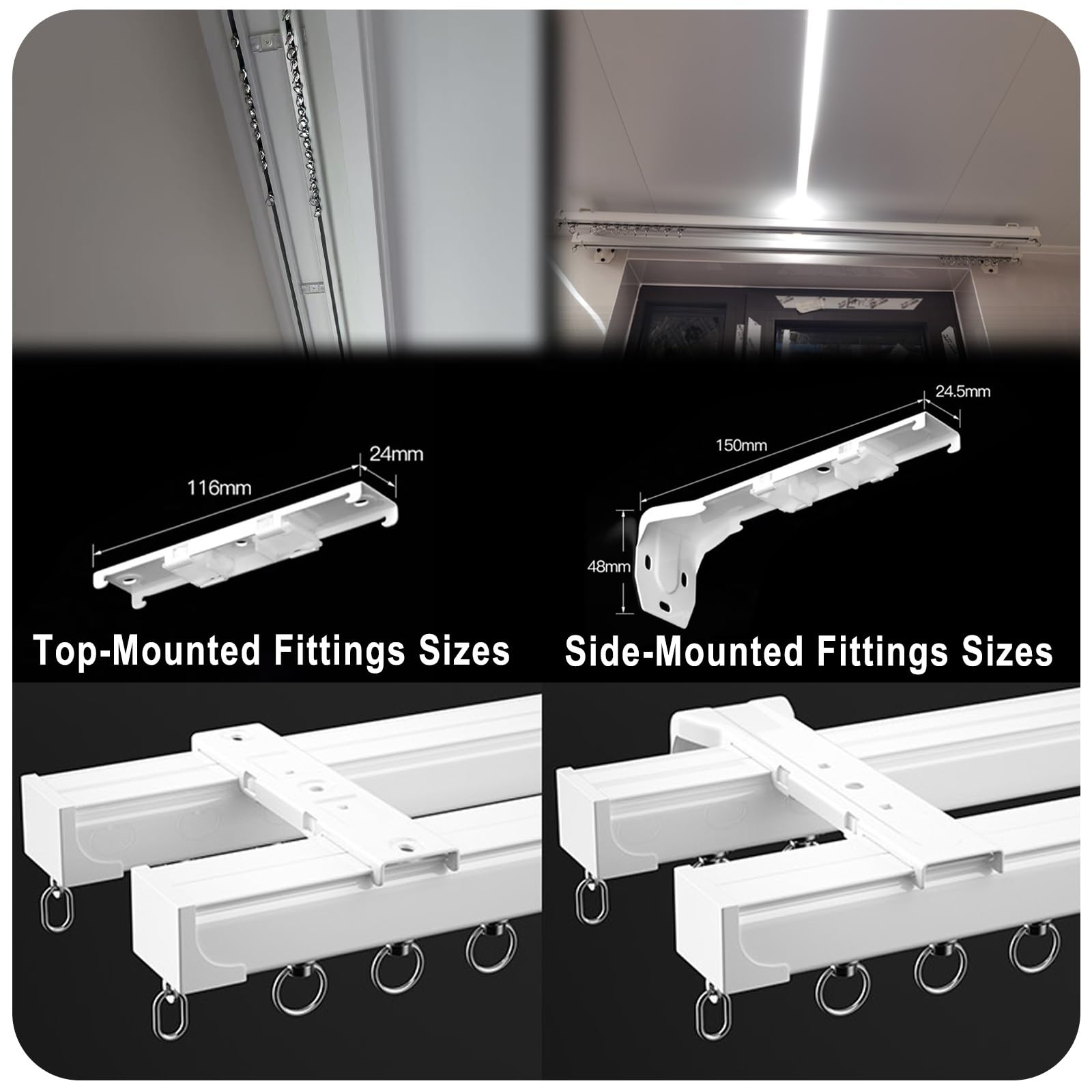 Doppelläufiges Gardinenstangen-Set – robuste Aluminium-Vorhangteile für und Balkone – 80 cm Deckenhalterung – stilvolles Frankreich-Design für Büros und Zuhause