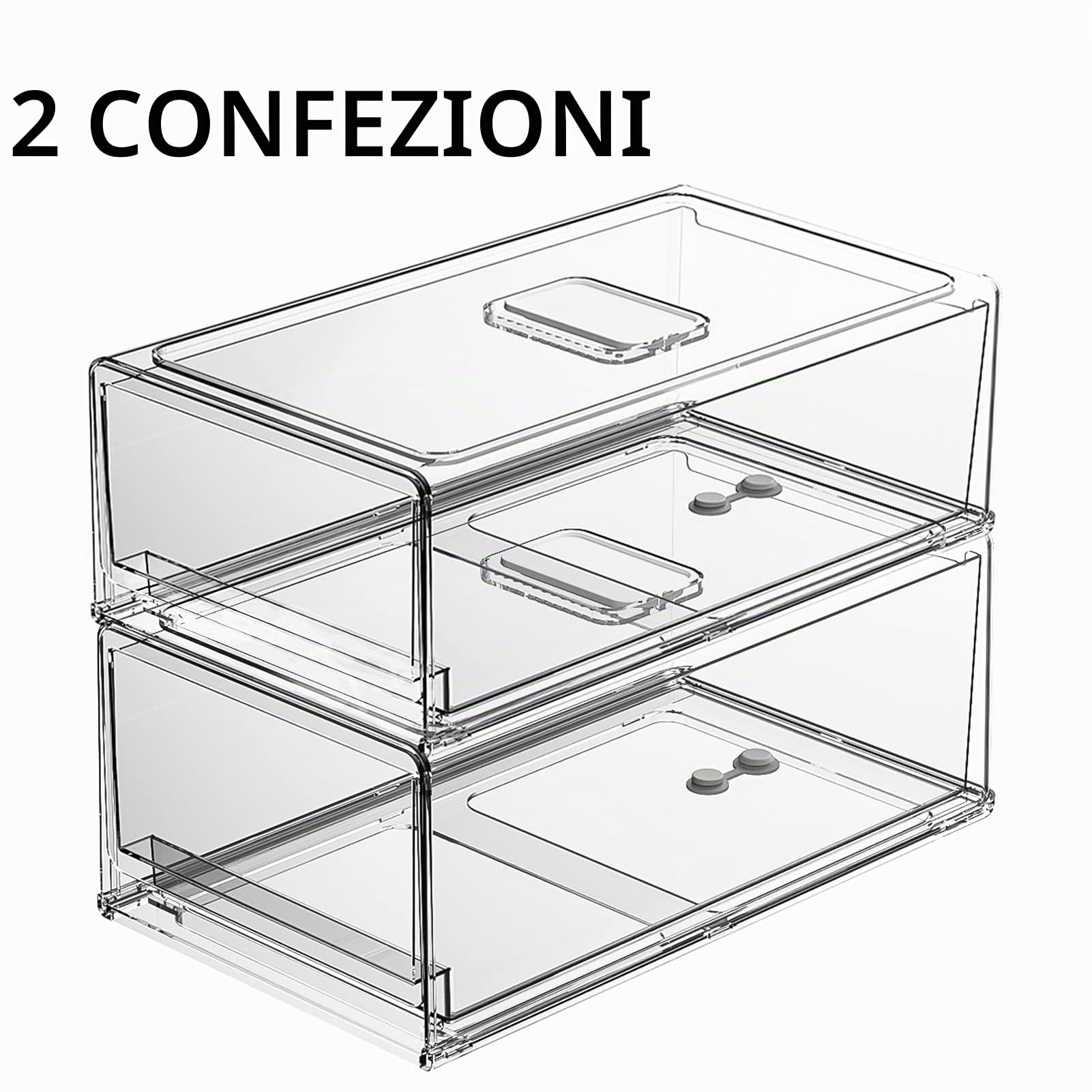 YekouMax Organizer Frigorifero, Organizzatore da Cucina Trasparente, Mantieni il Cibo Fresco e il Frigorifero in Ordine, Cassetto Portaoggetti Senza BPA, Frutta,Verdura,Carne,Snack(Larga,Set of 2)