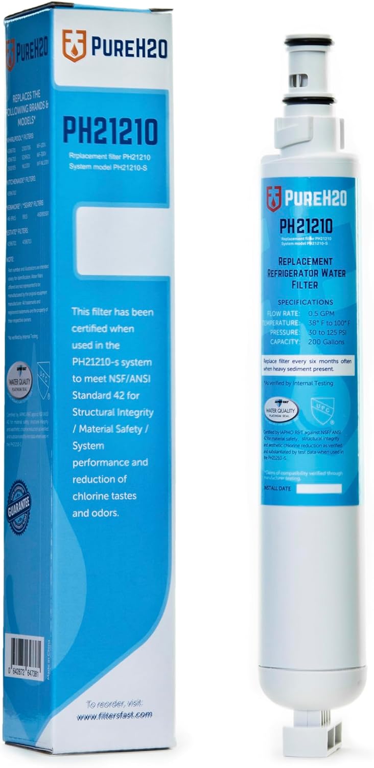 PureH2O PH21210 Compatible Replacement for Everydrop EDR6D1 Filter 6, Fridge Water Dispenser, Carbon Cartridge for Refrigerator