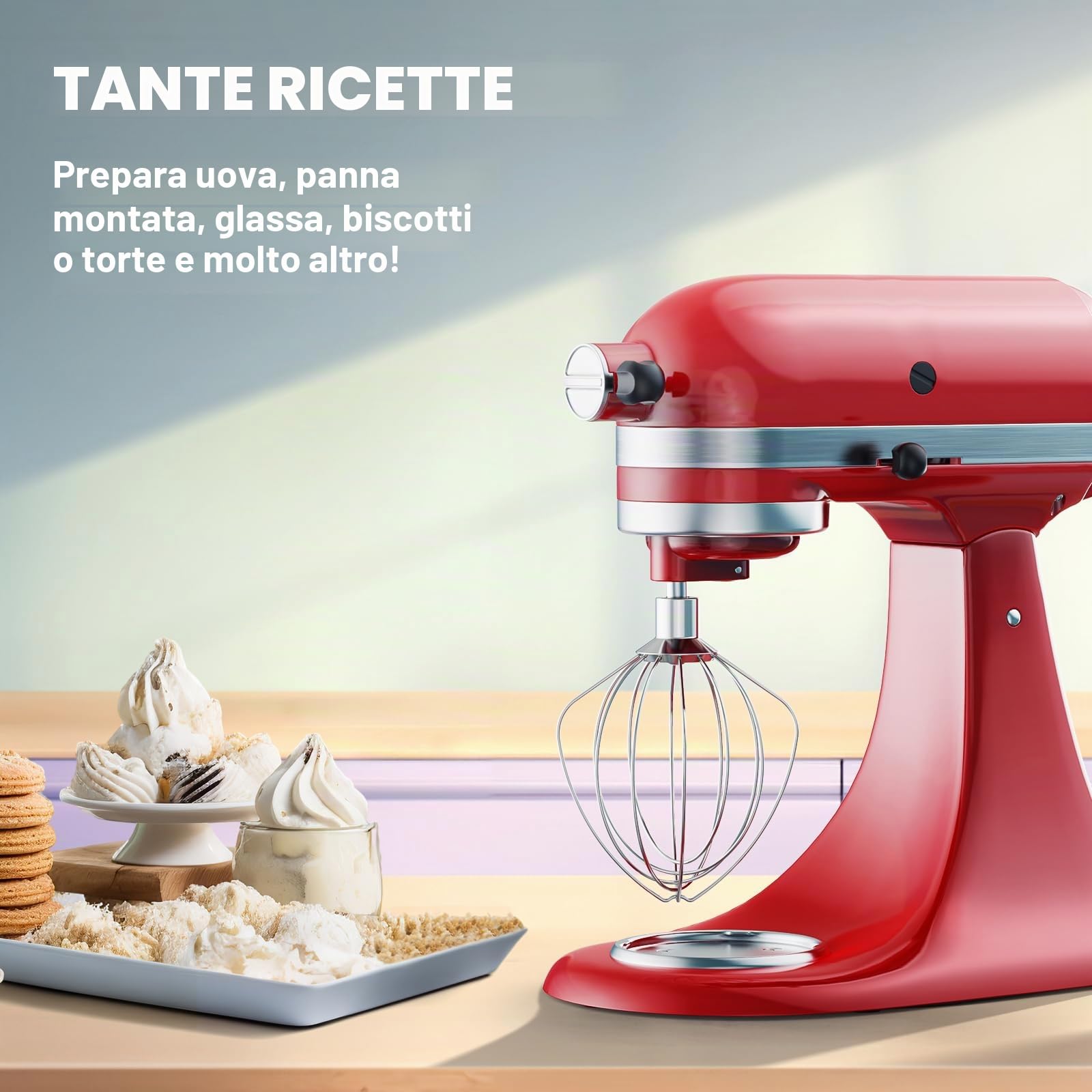 GVODE Accessori per frusta in acciaio inox per Kitchenaid, frusta a 6 fili, adatta per Kitchenaid 4,3 e 4,7/4,8 L Quart Head-Title