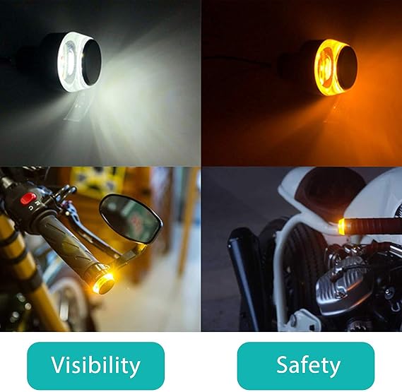 TOPKU Motorcycle Turn Signal Light Grip Bar Plug Strobe Side Marker End LED Handlebar Motorcycle Handle Bar Grip Plug Side Marker Lamp Accessory 2-Pack
