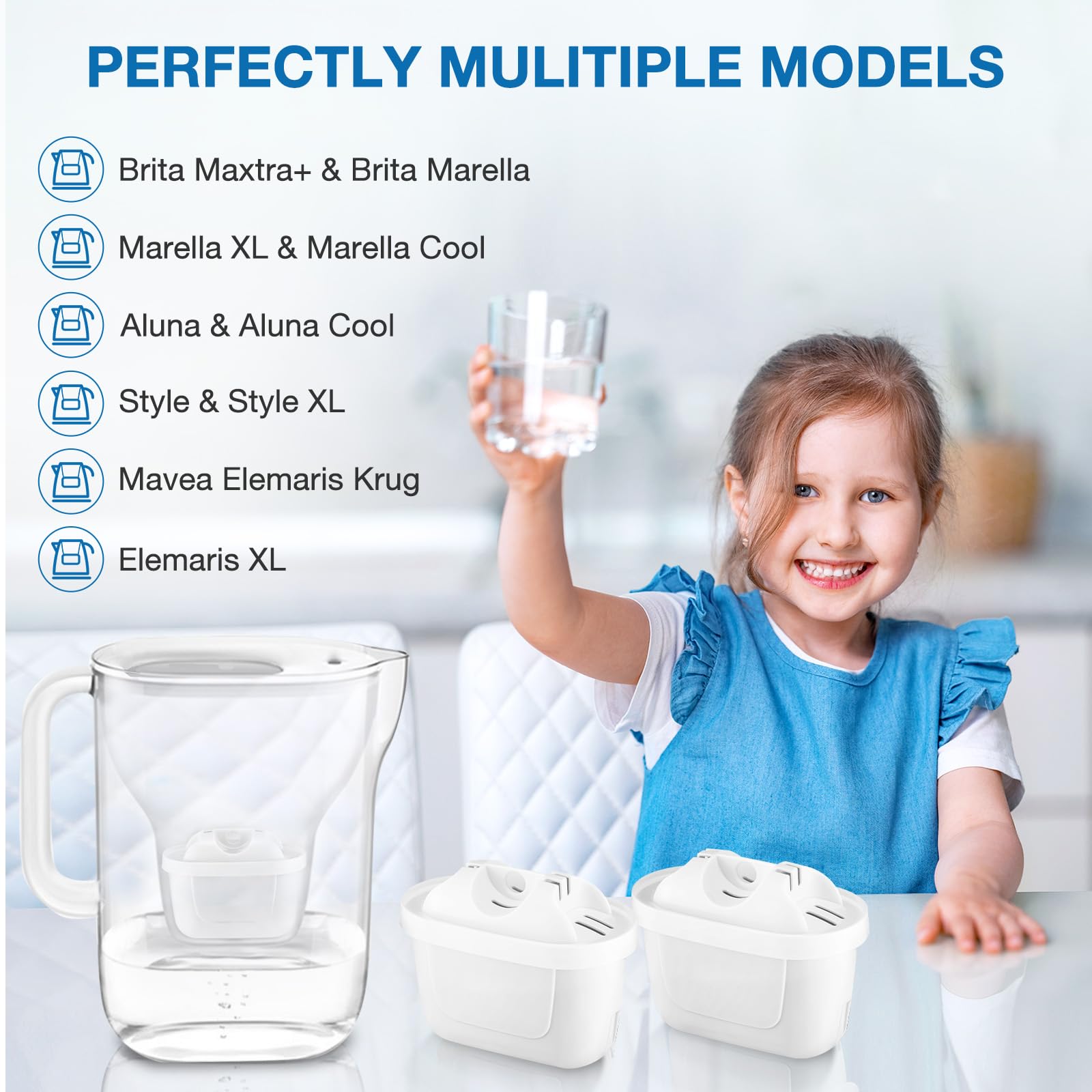 isinlive Paquete de 12 cartuchos de filtro de agua de repuesto compatibles con jarra Brita Maxtra+, estilo Brita, tanque de agua Mavea Elemaris XL, filtración de 4 capas