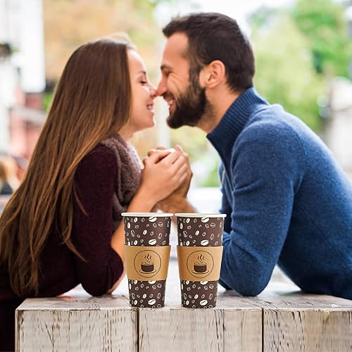 Miniatura 6 de JOLLY PARTY Tazas de café desechables con tapas, fundas y popotes, tazas de papel de 20 onzas con tapas, duraderas, sin BPA, tazas de café caliente