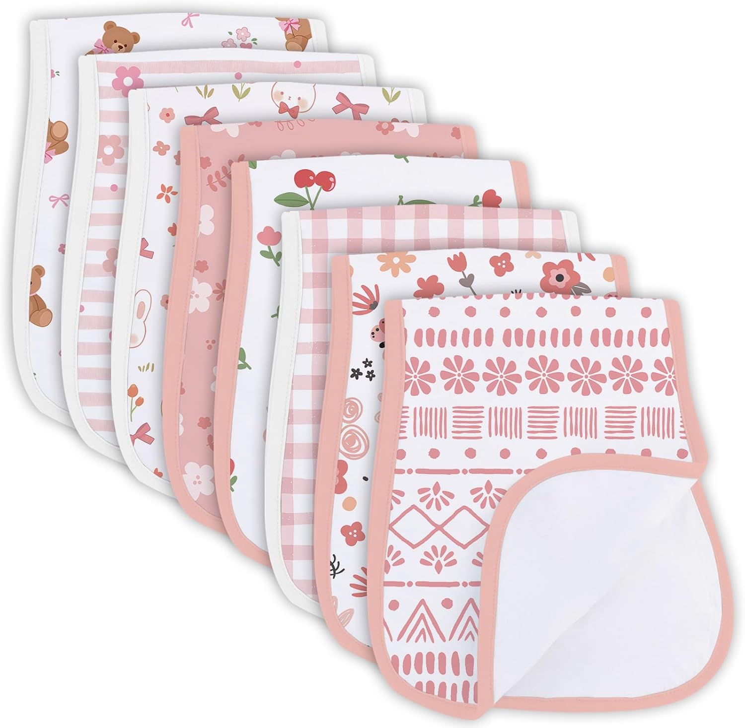 8 Pack Burp Cloths Organic Cotton, Pink Floral Baby Burp Cloths Girl, Absorbent Baby Burping Cloth, Soft Burping Cloth Set for Feeding, New Mom Gifts for Newborns Essentials Gift Set, 19”x9”