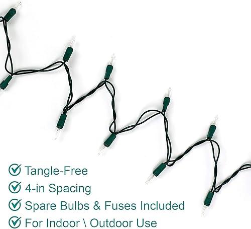 Miniatura 7 de Juego de 50 mini luces de Navidad  12.3 pies  120 V  Bombillas blancas cálidas transparentes de 2800 K  Cable verde  Luces decorativas para patio,