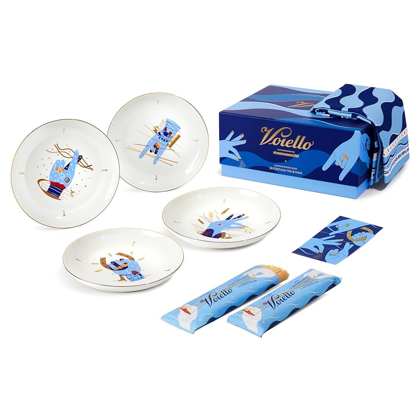 Immagine del prodotto Voiello La Scaramantica Gift Box 2023, Idea Regalo con 2 Pack di Pasta Voiello Il Gran Spaghetto, 4 Piatti in Ceramica e 1 Runner da Tavola, Edizione Limitata Dedicata ai Gesti Scaramantici di Napoli
