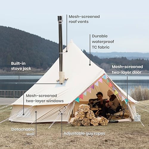 Miniatura 7 de S'more Bello Bell Camping Tent, 4 Season Luxury Outdoor Camping and Glamping Tent for 4-6 Adults, Breathable Waterproof Yurt Tent Polyester Cotton