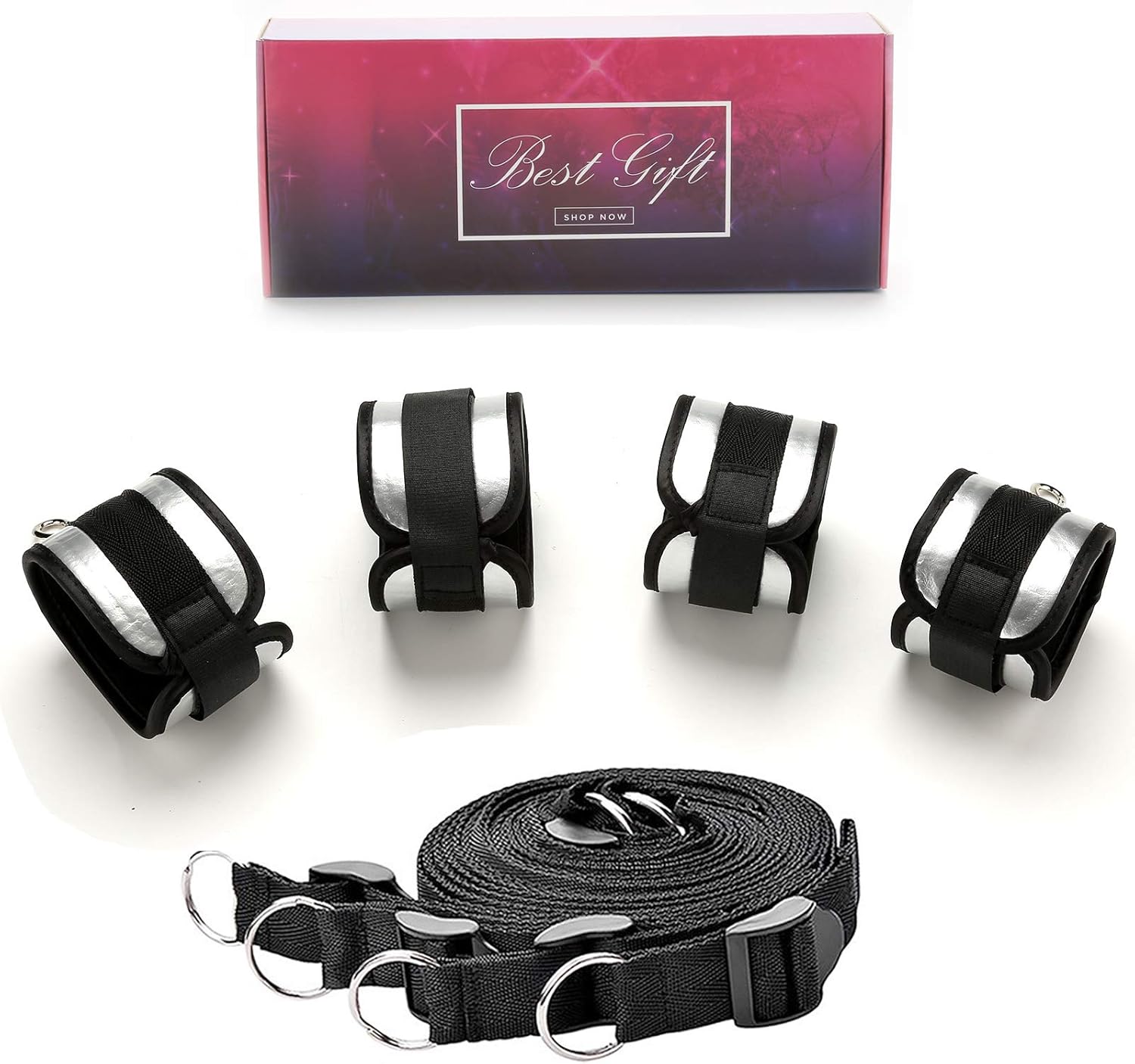 EXREIZST 4 Leather Straps Adjustable Exercise Training Tools Set for Home Gyms, Black